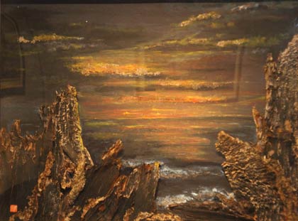 第22回日本手工芸美術展金賞の74年制作の「日本海の夕景」