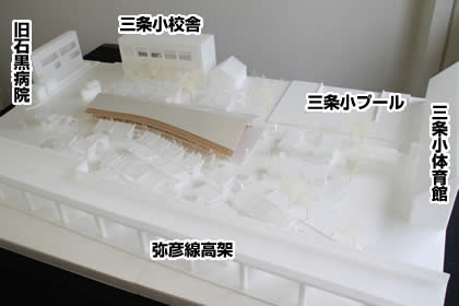  三条学校給食共同調理場跡地に整備する全天候型の広場の模型