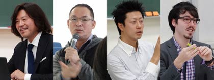 左から諏訪田製作所社長の小林さん、スノーピーク社長の山井さん、燕三条イタリア野菜研究会会長の内山さん、三条市国際交流員のカーターさん