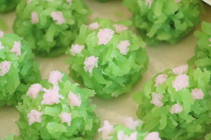 かつぼ屋が野だてに用意した菓子「芝桜