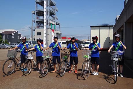  「R289フルコース踏破 by WALK & CYCLE 2015」で三条市消防本部を立ち寄った福島県立只見高校の生徒