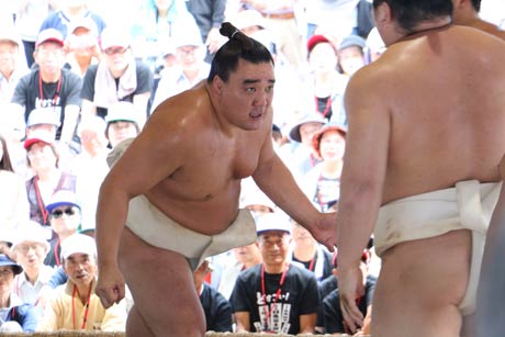 公開けいこで練習をつける日馬富士