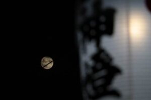 27日午後6時46分、燕市・戸隠神社から見た中秋の名月