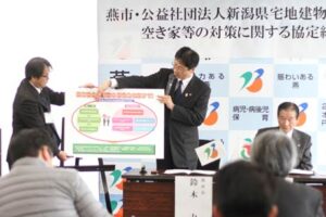 (仮称)空き家対策連絡協議会を図を使って説明する鈴木市長
