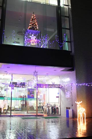 クリスマスイベント「まちなか雪と灯りのコンチェルト」に向けて三条市中央公民館前を1万球の電球を使ったイルミネーションで彩る