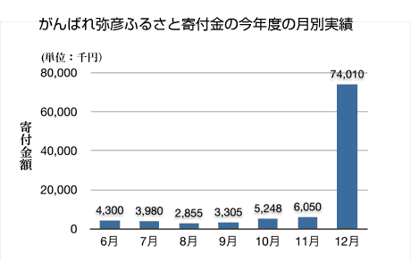 がんばれ弥彦ふるさと寄付金の今年度の月別実績