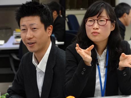 左から内山農園代表の内山徳寿さん、三条市地域経営課国際交流員のへワン・パークさん