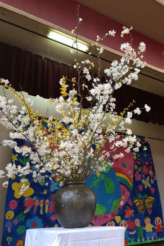 ステージに飾ったサクラの花