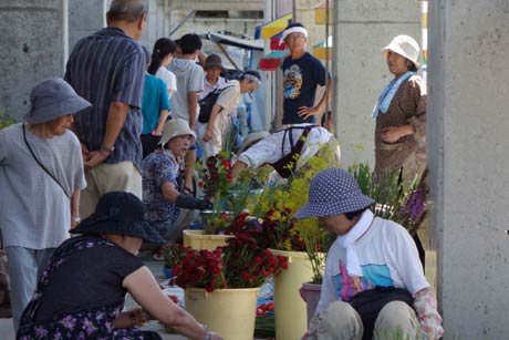  12日、三条中央市場で開かれた盆市