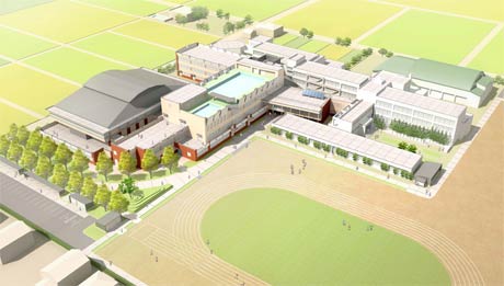  大崎中学校区小中一体校の外観パース