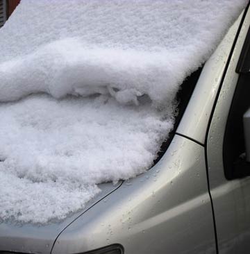 前日から駐車していた車に積もった雪