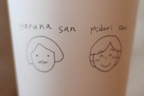 左が堤さんが描いた平原さんの似顔家、右が平原さんが描いた堤さんの似顔絵