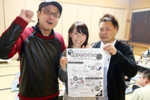 かもリンピックの打ち合わせ会議で右が地域活性委員会委員長の石附さん、中央がMC担当の騰川さん