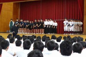 県立新潟県央工業高校で行われた体育部の壮行会