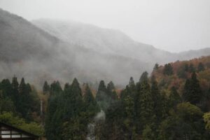 粟ヶ岳が冠雪して南五百川でも降雪