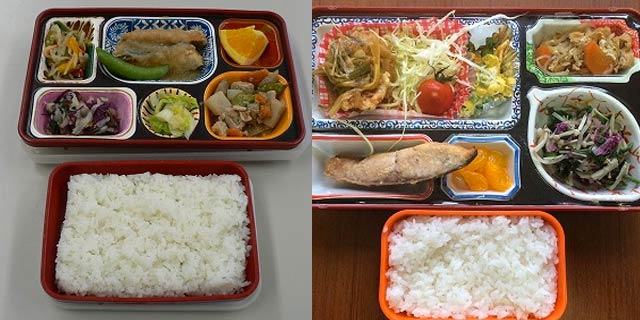昨年の「野菜たっぷり！健康づくり弁当」、左が燕市厚生福祉事業協同組合、右がランチセンターさかい