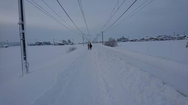 近くの車の通れる道まで、上り線の線路の上を約4～500メートルくらいでしょうか？歩いて行きました。歩きながら下を見て、この雪では電車動かなくなるのを納得し…