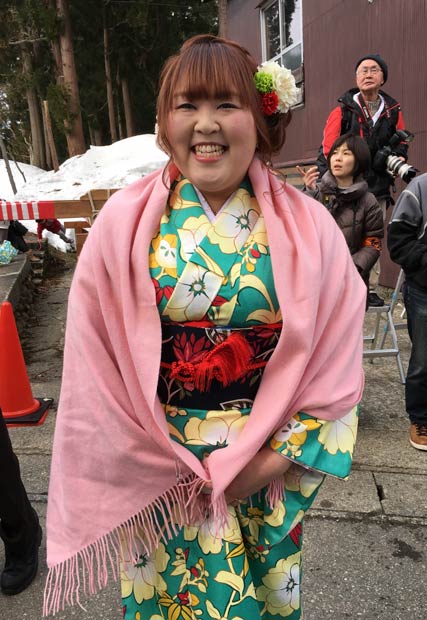 緑の和服を着て夢をかなえたあかりさん