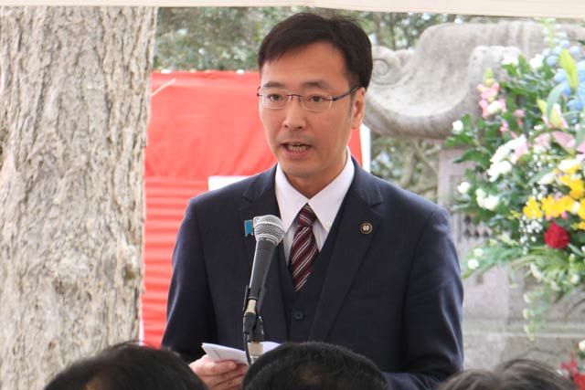 信濃川・中ノ口川治水事業促進期成同盟会会長の国定勇人三条市長