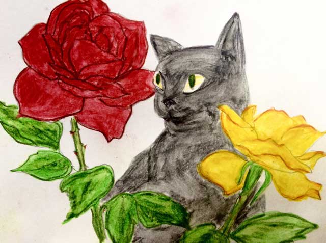 県央画廊　国定三条市長夫人・国定律子さん「薔薇と猫」