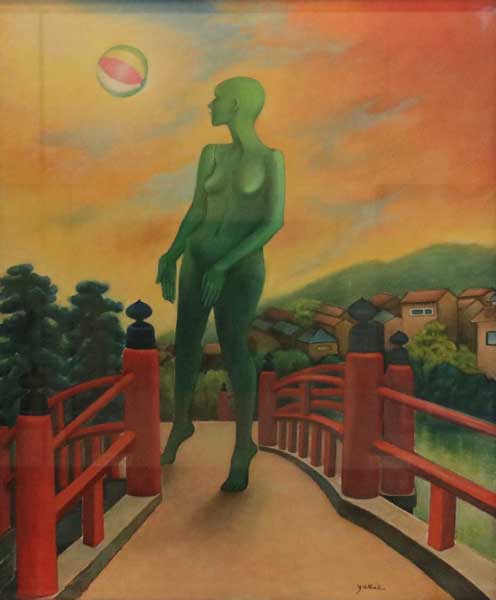 八幡宮の池の橋が描かれた「赤い橋」2009年