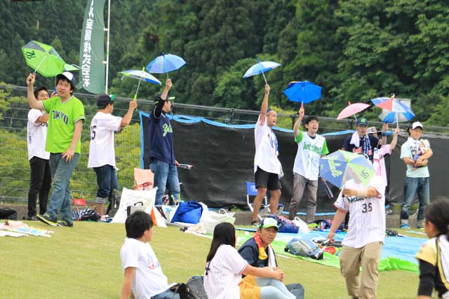 外野から声援を送る県内のヤクルトファン