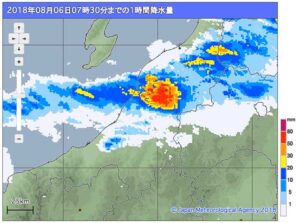 6日朝の短時間豪雨でピークは1時間35.0ミリの雨