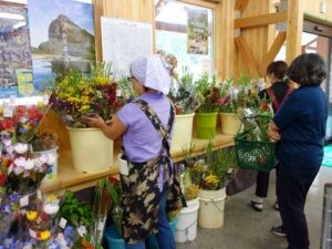道の駅「漢学の里しただ」で16日まで開かれている「お盆花フェアー」