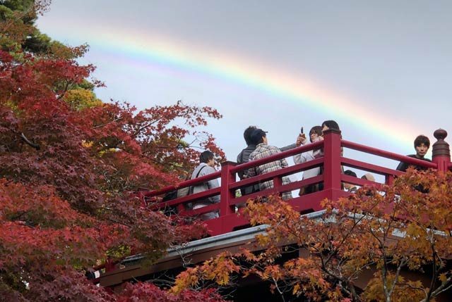 観月橋の向こうに虹がかかる