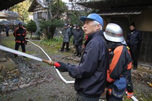 旧武石家住宅で行われた防火訓練
