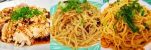 左から「よだれ鶏」「ジャガイモの細切りのいため物」「重慶冷麺