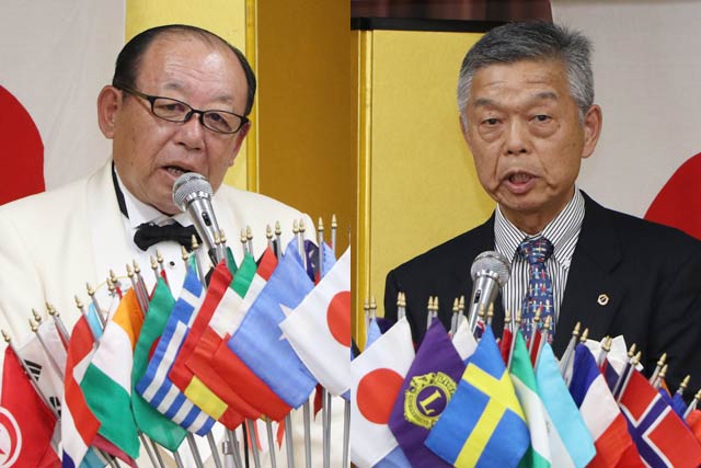左からライオンズクラブ国際協会333-A地区の佐藤地区ガバナー、加茂ライオンズクラブの川上会長