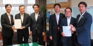 中原新潟市長、鈴木燕市長と池田道路局長(左)、山田技監(右)