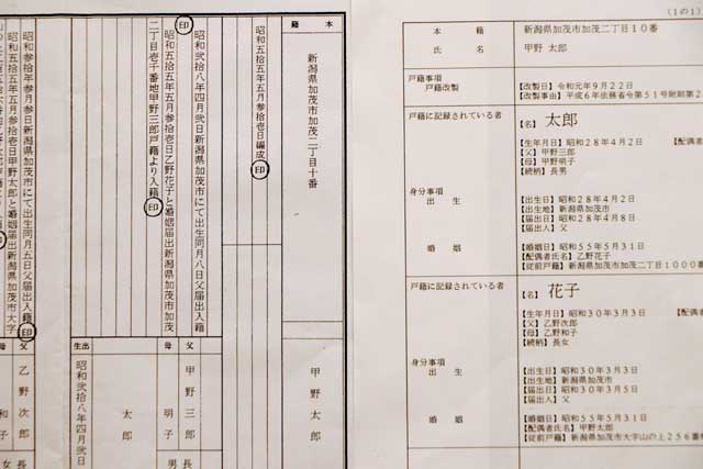 左が今の戸籍謄本、右が電算化後の全部事項証明書