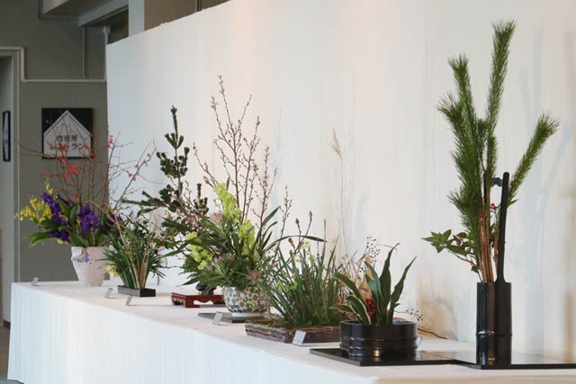 同時開催の加茂いけばな協会によるいけばな展