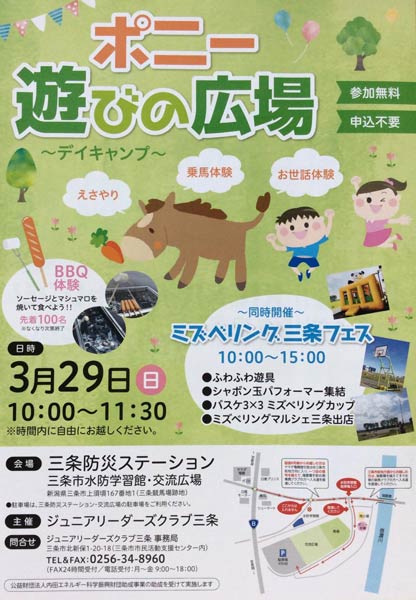 「ポニー遊びの広場～デイキャンプ～」のちらし