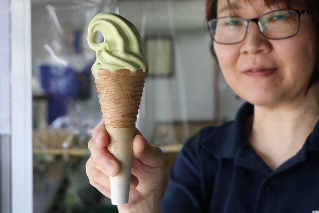 「道の駅 良寛の里わしま」で新発売のピスタチオのソフトクリーム