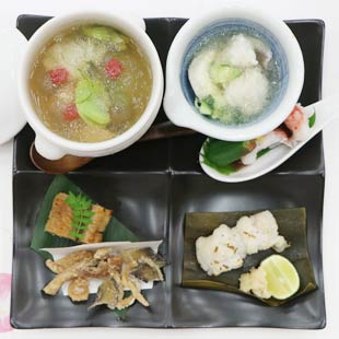 「料亭 二洲楼」石橋昭尚さん・鱧水仙・體落とし二種 ・體昆布〆炭火焼・鱧寿司