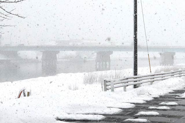 8日朝の降り続く激しい雪