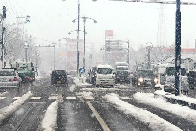 17日午前10時半ごろ燕市井土巻4で激しく降る雪
