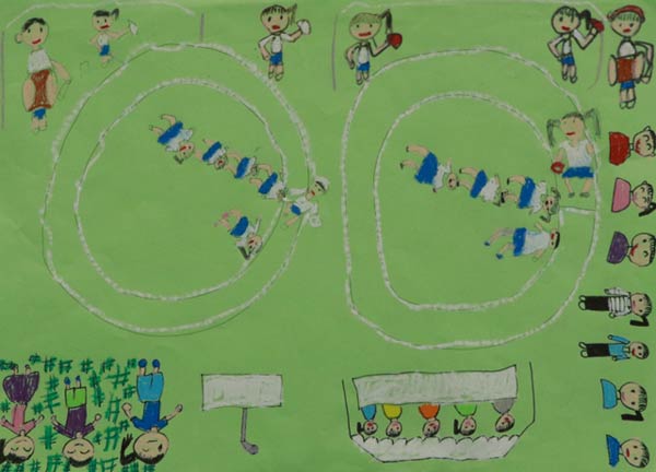 市長賞／絵画「下学年リレーで走ったよ」泉田海姫（須田小学校1年）