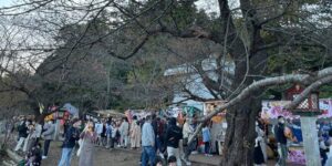 弥彦公園に並ぶ露店のにぎわい