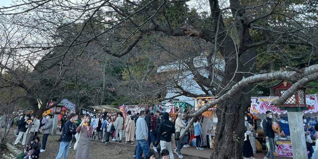 弥彦公園に並ぶ露店のにぎわい