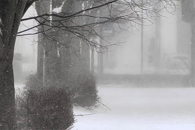 燕三条駅近くの地吹雪