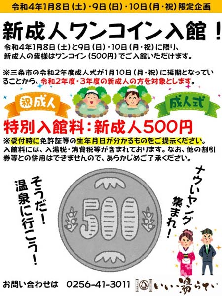 新成人ワンコイン入館のちらし