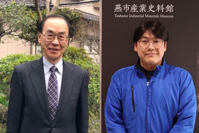 左が新潟県地域活性化雇用創造プロジェクト事業統括者の佐川正博さん、右が燕市産業史料館主任学芸員の齋藤優介さん