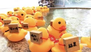 母の苦労を背負ったアヒルを浮かべて「母の日苦労風呂」