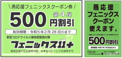 左がクーポン券のイメージ、右が取扱店が掲示するポスター