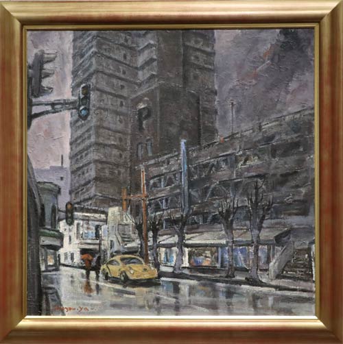 三条市・一ノ木戸商店街で描いた「暮れる街角」（S20）2018年