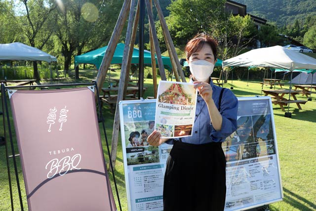 「道の駅 国上」のグランピングダイナー「日本酒と和のコース仕立て」の会場になるBBQエリア